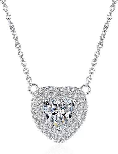 Accessories Heart Necklaces for Women, 1CT D Color Moissanite Diamond Necklace, Heart Pendant Necklaces