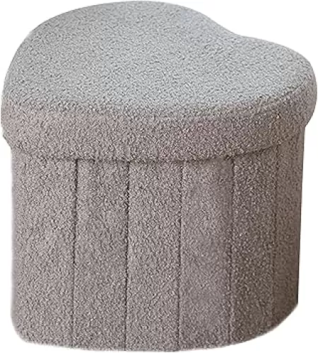 ACJRYO Heart Shaped Storage Ottoman Cube, Storage Ottoman Cube with Storage Foot Stool Footrest for Lving Room, Boucle Ottoman Seat for Dorm Room, Faux Teddy Fur 15 x 15 x 13in
