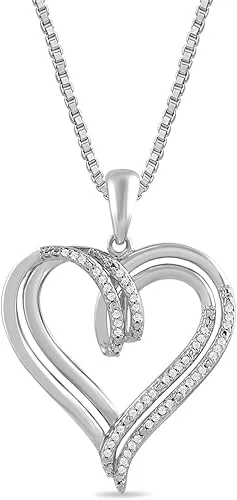 Amazon Essentials Sterling Silver Diamond Double Heart Pendant Necklace (1/10 cttw), 18" , (previously Amazon Collection)