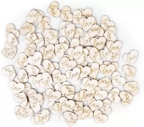 Andaz Press Engraved Wood Heart Confetti, Love, 100-pack, Wood Confetti Hearts For Wedding Engagement Party, Bridal Shower Table Decorations