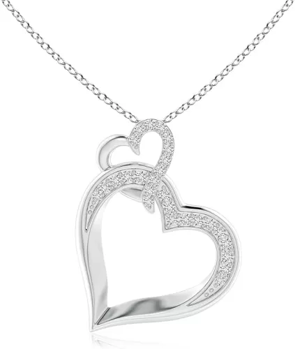 Angara Natural Interlinked Diamond Tilted Heart Pendant in Silver / 14K Solid Gold/Platinum | April Birthstone, Birthday, Engagement, Anniversary, Wedding Jewelry Gift for Women
