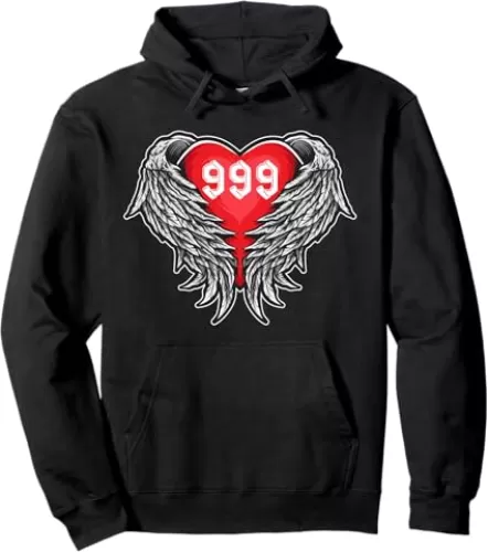Angel Number 999 With Heart And Wings Of Angel Pullover Hoodie