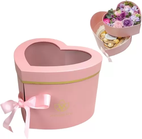 BBJ WRAPS Luxury Heart Shaped Flower Boxes with Lids Florist Double Layer Gift Paper Mache Boxes for Arrangements-9"(L) x 8"(W) x 6.5"(H) (White)
