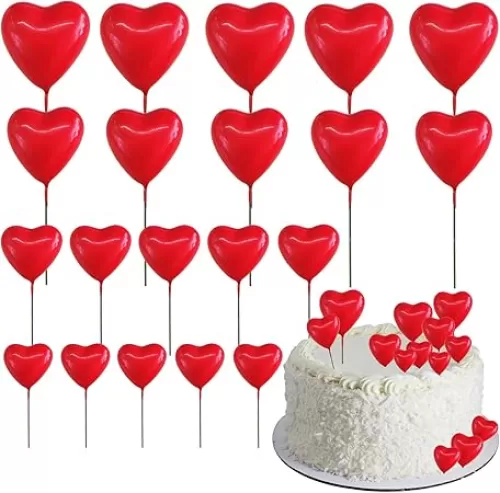 BEISHIDA 20 PCS Red Heart Shape Mini Ball Cake Toppers Foam Cake Balls Decoration Supplies for Happy Birthday Anniversary Wedding Baby Shower Graduation Christmas Cake Decorations
