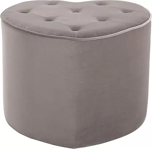 BIRDROCK HOME Heart Tufted Silver Velvet Ottoman Foot Stool – Soft Large Padded Stool - Great for The Living Room and Bedroom Vanity Chair - Upholstered Decorative Furniture Rest
