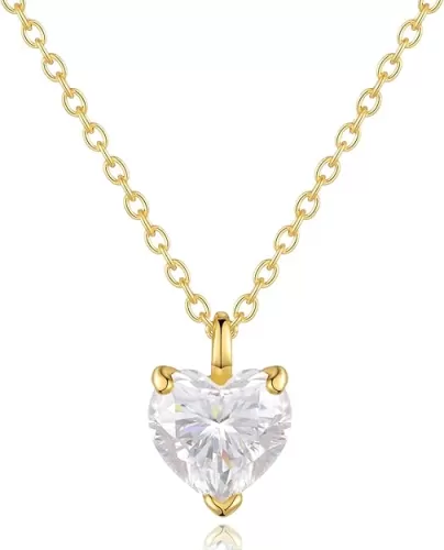 BREN Heart Necklaces for Women, 1ct Moissanite Necklace Solitaire Imitation Diamond Necklace, 18K Gold/White Gold Plated Sterling Silver Heart Necklace Christmas Gifts for Women Mom Her