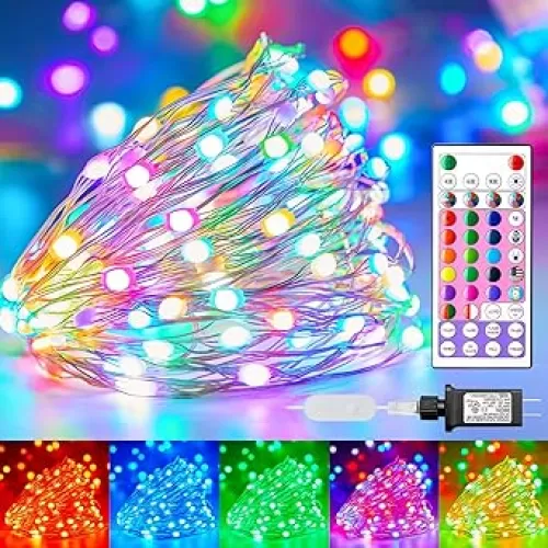 Brightown Fairy Lights Color Changing - 22 Color 66FT 200 LED Plug in String Lights with Remote, 4th of July String Lights Indoor with 12 Modes, Red White Blue Fairy Lights for Bedroom Classroom