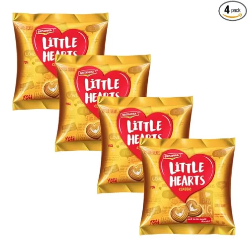 Britannia Little Hearts Biscuits 2.6oz (75g) - Soft and Delicious Biscuits - Kids Favorite Cookies (Pack of 4)