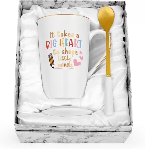 Cabtnca Teacher Mug, It Takes a Big Heart To Shape Little Minds Coffee Mug, Daycare Preschool Teacher Appreciation Gifts for Women, 14 Oz
