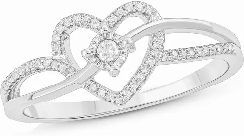 Cali Trove 1/10 CT Natural Diamond Heart Promise Rings for Women 14KT & 18KT Gold Vermeil Engagement Promise Ring for Her Gifts for Women