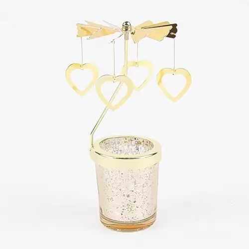 Candle Holders, Rotating Candlestick, Gold Starlight Glass Candle Holder, Restaurant Wedding Christmas Valentine Day Thanksgiving Wedding Anniversary Birthday Party Table Decoration(Heart Shape)