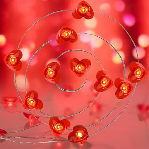 CCINEE Valentine's Day Red Love Heart Shaped Fairy String Lights Battery Operated with Remote Control, 10 Ft 40 LEDs Twinkle Lights 8 Modes with Timer for Wedding Bedroom Valentines Day Party Decor