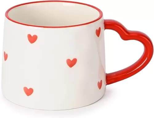 Ceramic Coffee Mugs, Heart Shaped Handle Espresso Cups Cute Mug for Women, 8.5 oz/250 ml Creative Tea Cappuccino Cup for Latte Tea Milk (Red Heart)