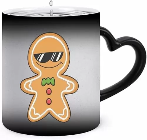 Christmas Ginger Bread Cookie Funny Color Changing Cups Personalized Tea Coffee Mug with Heart Shaped Handle