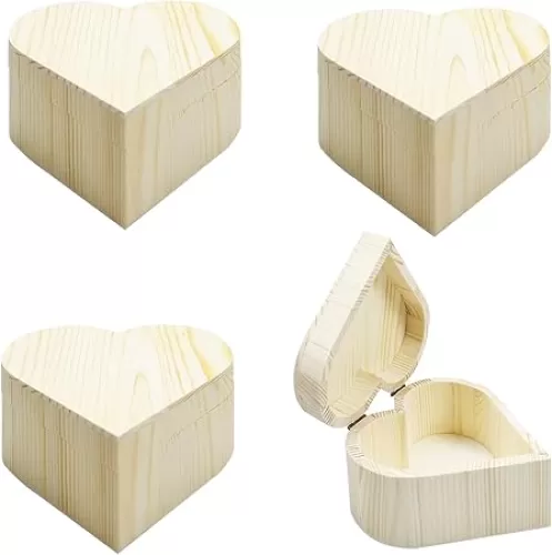 Chris.W 4 Pieces Unfinished Wooden Box Heart Shaped Eternal Flower Storage Box, Natural Wood Box with Maganets for Crafting Making Jewelry Box Art Hobbies Home Storage Gifts-5.12 inch
