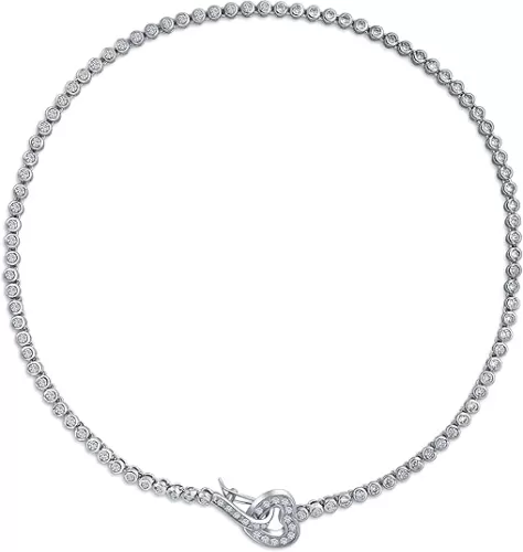 Classic Traditional Bridal Graduated Heart Shape Teardrop AAA CZ V Chevron Front Heart Latch Clasp Statement Collar Tennis Necklace Jewelry Set For Women Wedding Prom Silver Plated