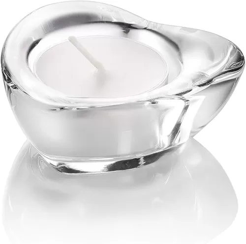 Clear Tealight Candle Holders - Set of 24, Heart-Shaped Chunky Glass Candle Holder, 2.9" Diameter - CH02