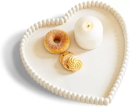 Coffee Table Tray, Home Decor Heart Shaped Tray, Concrete Cream White Coffee Table Decor Trays, Serving Decorative Trays for Dining Table