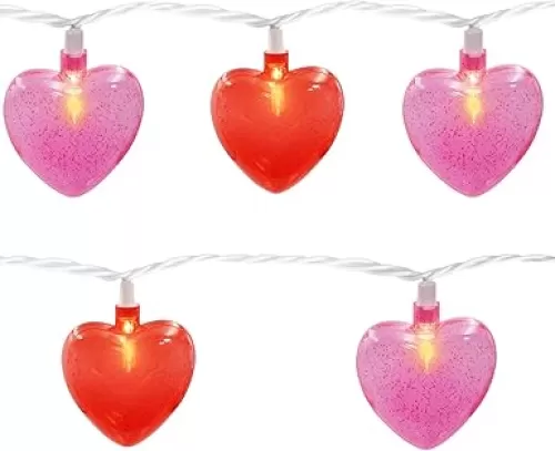 Couah 8.5Ft Red Pink Heart String Lights with 10 LED Red Pink 3D Heart Lights Plug in Heart Fairy String Lights for Indoor Outdoor Home Window Wedding Party Valentine