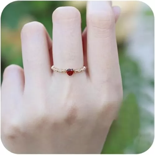 Cute Dainty Women's 14K Gold PlatedHeart-Shaped Ruby Drill Rings Delicate Rings Gemstone Rings Wedding Jewelry Heart Gemstone Promise Engagement Love Engagement Ring Size 6-10