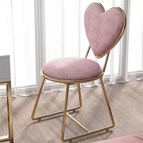 Cute Heart-Shaped Velvet Vanity Chair for Makeup Room, Pink