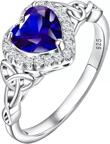 DAYBYDAY Celtic Birthstone Rings for Women 925 Sterling Silver Heart/Round/Pear/Oval Created Gemstone Moissanite Halo Engagement Promise Rings for Her Wife Birthday Anniversary Wedding Jewelry