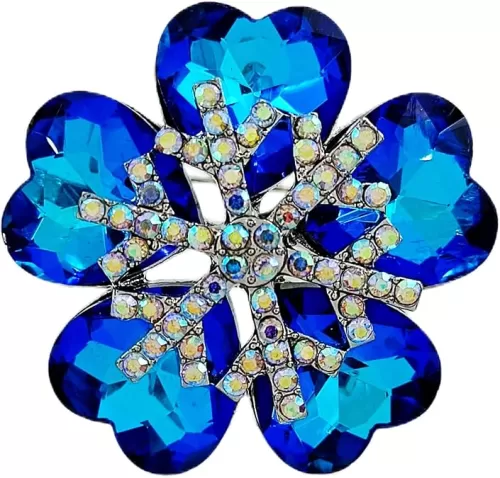 Deliciated Blue Heart Shaped Flower Brooch with AB Snowflake Accent