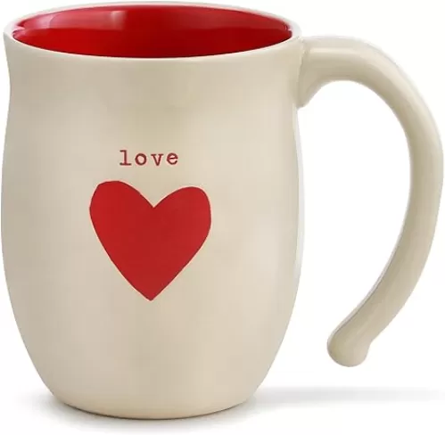 DEMDACO Love Red Heart Cream 16 ounce Stoneware Christmas Mug