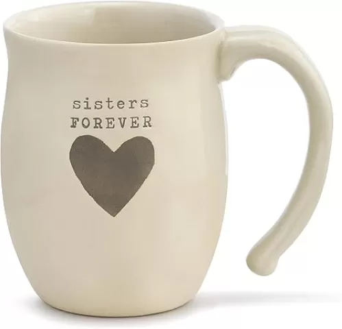 DEMDACO Sisters Forever Heart Cream Inspirational 16 ounce Ceramic Stoneware Coffee Mug