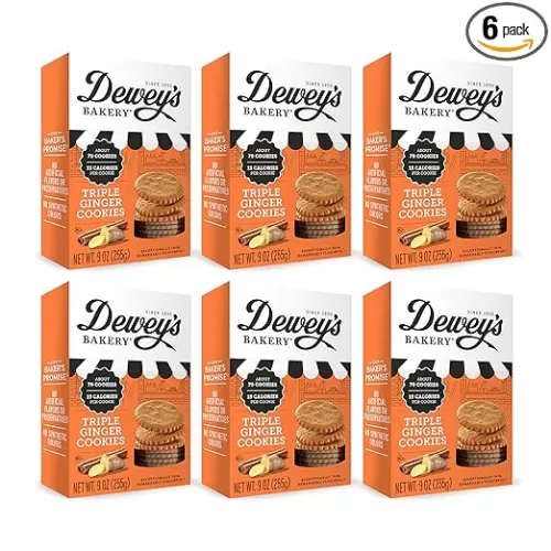 Dewey’s Bakery Triple Ginger Moravian Style Cookie Thins, Bakery Fresh with Real Simple Ingredients, Low Calorie Snack, No Artificial Flavors, Synthetic Colors or Preservatives, 9oz (Pack of 6)