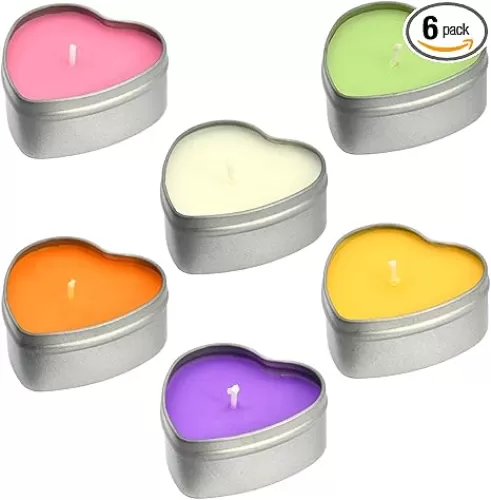 DEYBBY Scented Soywax Tea Light Candles, Big Size Heart Shaped Aromatherapy Candle - 6 Hours Burn Time, Silver Metal Travel Tin, for Spa, Home Décor, Wedding and Valentine