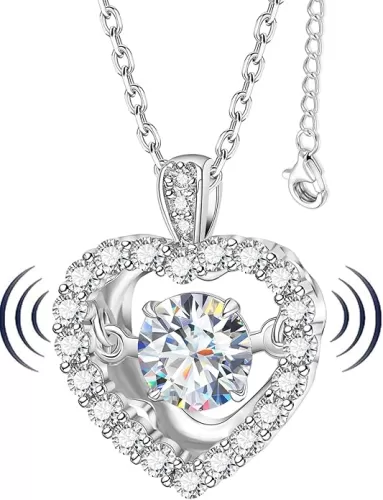 Diamond Floating Necklace for Women, 1Carat Moissanite Dancing Heart Pendant, Lab Diamond Heart Jewelry Love You Necklace Gift for Mother