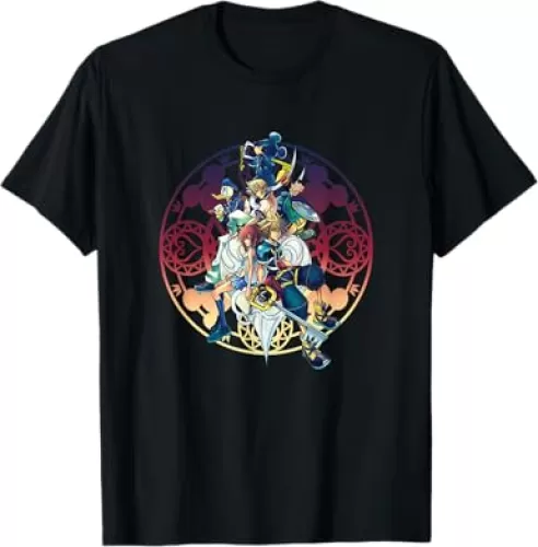 Disney Kingdom Hearts Group Shot Color Gradient Circle Heart T-Shirt