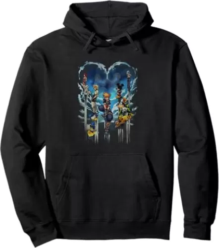 Disney Kingdom Hearts Main Characters Heart Shape Distressed Pullover Hoodie