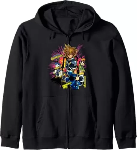 Disney Kingdom Hearts Main Characters Neon Group Shot Poster Zip Hoodie