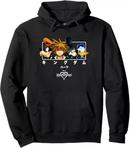 Disney Kingdom Hearts Main Characters Panel Chest Kanji Shot Pullover Hoodie