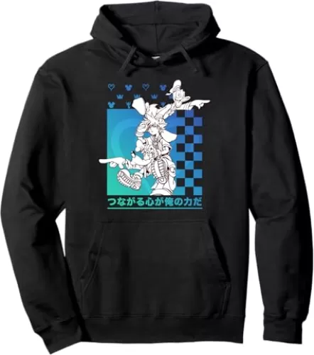Disney Kingdom Hearts Sora Donald Goofy Kanji Checkerboard Pullover Hoodie