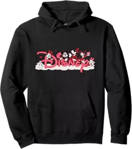 Disney Mickey and Friends Valentine’s Day Pink Disney Logo Pullover Hoodie