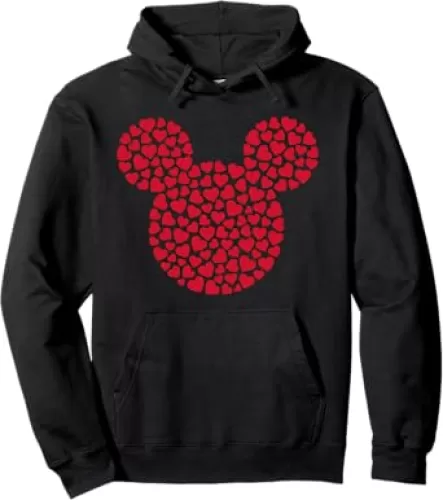 Disney Mickey Mouse Icon Filled with Red Hearts Pullover Hoodie