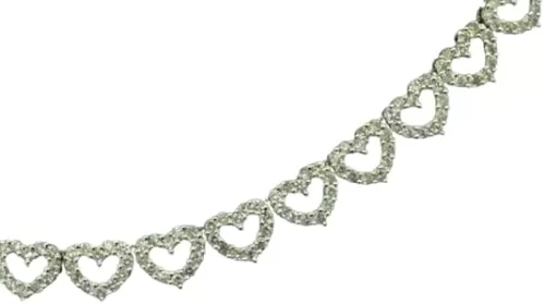 Divine Creation 10 Ct Round Cut Diamond Heart Shape 18 Inch Tennis Necklace 14K White Gold Finish