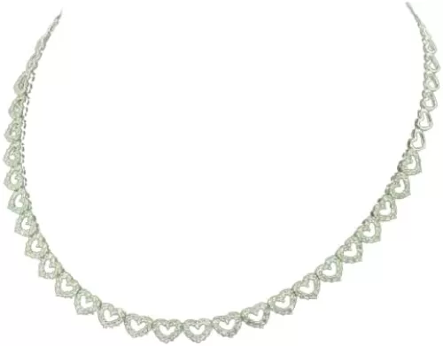 Divine Creation 17 Ct Round Cut Diamond Heart Shape 18 Inch Tennis Necklace 14K White Gold Finish