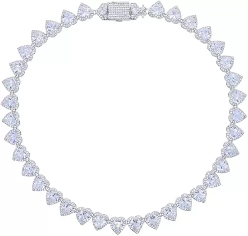 Divine_Creation 10Ct Heart Cut Diamond Pretty 18 Inches Tennis Necklace For Men