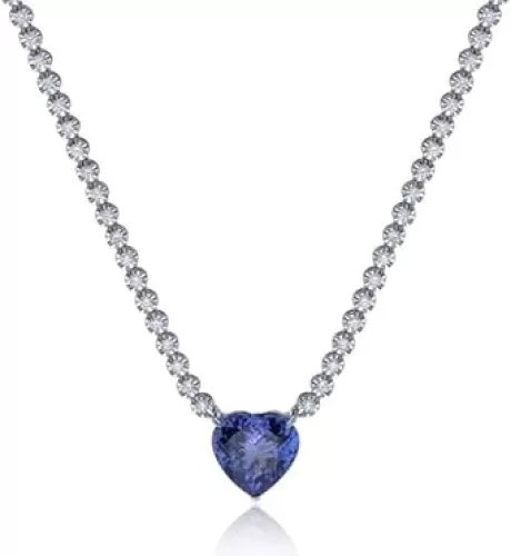 Divine_Creation 20 Ct Round Cut Diamond Wigth Heart Shape Hip Hop With 18 Inches Tennis Necklace For Men's And Women's 14k White Gold Finish