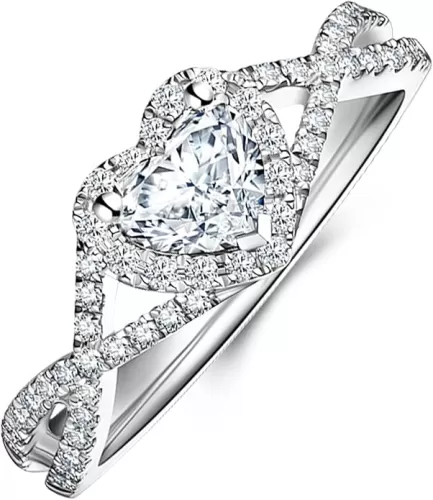 DIYA 1CT Heart Moissanite Engagement Wedding Rings for Women, 14K White Gold Plated Sterling Silver Split Shank Heart Moissanite Promise Ring for Her, Anniversary Valentines Day Gifts for Her Wife Ideal Gift for Girlfriend