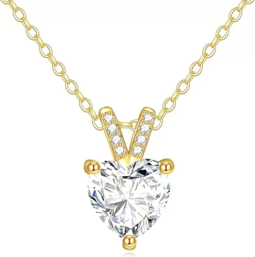 DOVRAN 14K Solid Gold Moissanite Necklace for Women 1.5 CT EF Color Created Diamond Pendant Round/Teardrop/Heart Moissanite Pendant Diamond Solitaire Necklace Gift for Mother Mom Wife Girlfriend