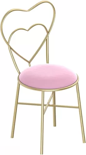 Dressing Table Stool with Heart-shaped Backs, Makeup Stool, Pink Velvet Stools, Removable, for Living Room, Fitting Room, Bedroom, Beauty Store, Pink-Leather
