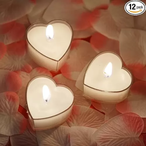 Efavormart 12 Pack White Heart Shaped Tea Light Candles Birthday, Proposal, Wedding, Party, Engagement, and Table Decor