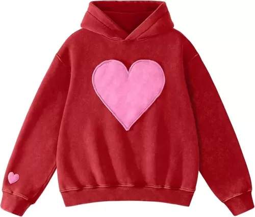 FAIABLE Womens Oversized Heart Patch Couples Hoodies Sweatshirts Heavyweight Vintage Fleece Hoodies for Women 2025