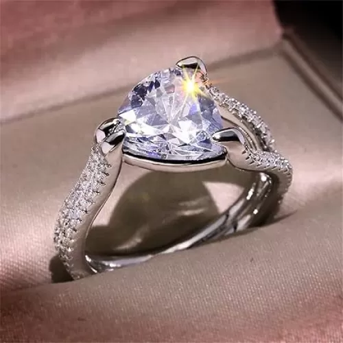Fashion 925 stearling Silver Women's Heart Cut Gemstone Propose Ring Vintage Triangle AAA Zircon Full Diamond Princess Ring Engagement Wedding Band Cocktail Party Crystal Ring ST.360 (7)