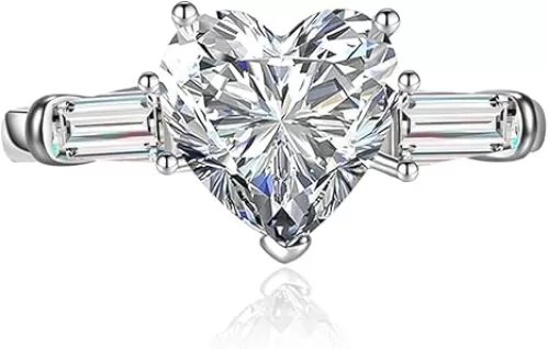 FLYYQMIAO Cute Dainty Heart Shaped Cubic Zircon Simulated Diamond Rings for Her Heart Moissanite Gemstone Promise Engagement Love 925 Sterling Silver Wedding Open Adjustable Ring(White), BI-CJZ063-1